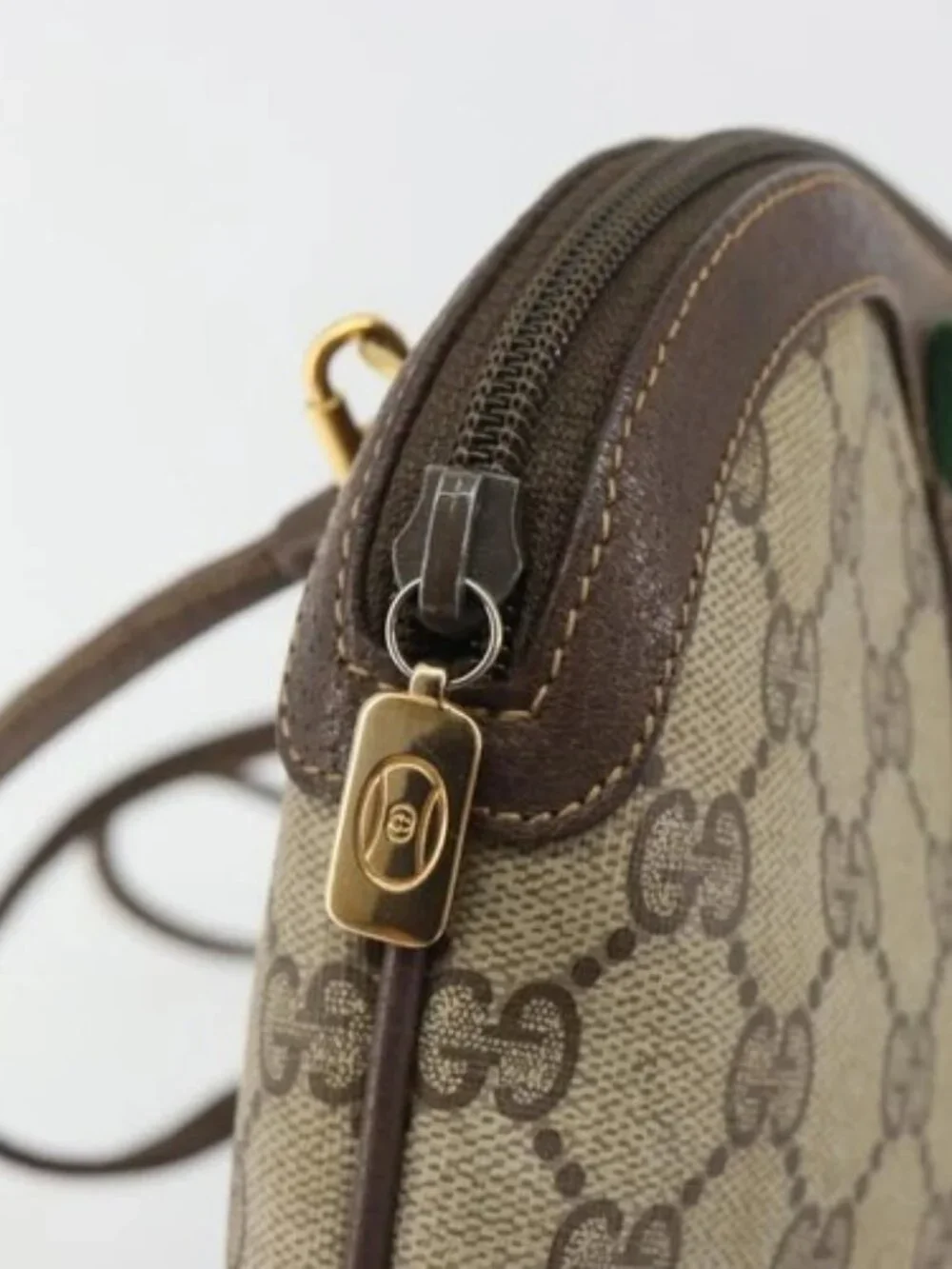 GUCCI GG Supreme Web Sherry Line Bag PVC Beige Gold 904 02 047 Auth 189616